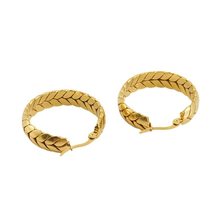 18K Gold Plated Titanium Hoop Earrings, Twisted Grains, 30mm - £11.12 GBP
