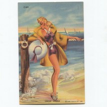 Vtg. Linen Linger Awhile Beach Blonde Woman Postcard C.T. Bathing Beauties UNP - £4.74 GBP