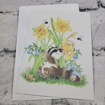 Vintage 80s Greeting Card Illustrated Skunk In Flowers Blank Inside Montage - $5.93