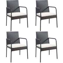 Patiojoy Patio 4PCS Wicker Rattan Dining Chairs Cushioned Seats Armrest ... - $282.99