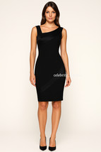 Designer Two-tone Asymmetric Neckline Little Black Midi Dress AUS STOCK ... - $49.99