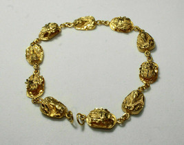 Egyptian 18K Gold Stamped Pretty Bracelet Authentic King Tut + Scarab 7.5 Inch - £665.05 GBP