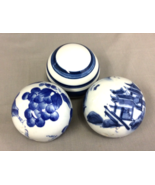 Vintage Porcelain Carpet Ball Lot of 3 Cobalt Blue & White Chinoiserie Ceramic c - $21.46