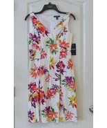 Chaps Pleated Sleeveless White Multi-color Floral Dress Women&#39;s Sz 4NWT ... - $32.74