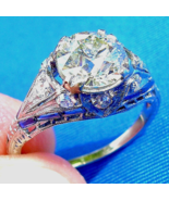 Earth mined Diamond Sapphire Art Deco Engagement Ring 2 carat Platinum S... - $25,889.11 CAD