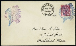 Indian Chief Fancy Cancel on Marblehead, MA Cover Extremely RARE - Stuart Katz - $750.00