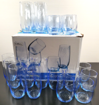 24 Pc Libbey Misty Blue Coolers Rocks Glasses Set Vintage Optic Swirl Lot - £129.95 GBP