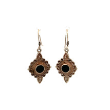 Vintage Sterling Silver And Onyx Inlay Ornate Bohemian Style Dangle Earr... - $29.70