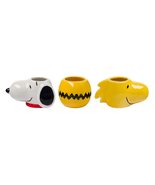 Silver Buffalo Peanuts Snoopy Woodstock Face 3pc Ceramic Sculpted Mini C... - $21.77