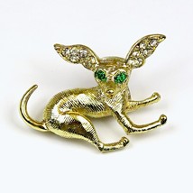 Chihuahua Figural Brooch Vintage Gold-Tone Green-Eyed Dog Unsigned Pin JRB - €13,68 EUR