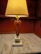 Vintage 17&quot; Danish Mid-Century Modern Wood Marble Base Table Lamp &amp; Shade - £42.63 GBP