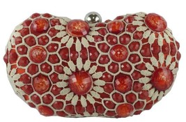 Sondra Roberts Sophisticated Crochet Jewel Beaded Brick Red Evening Clutch - $49.90