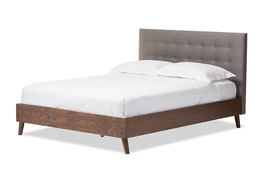 Canterbury Gray Fabric Upholstered Walnut Wood Full Size Platform Bed - $3,675.67 MXN