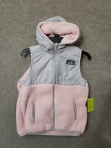 Eddie Bauer Faux Shearling Vest Youth Girls L 14 Pink Gray Hooded Soft NEW - £21.01 GBP