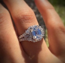 Bague de fiançailles en diamant blanc taille émeraude de 2,65 ct en or... - £198.91 GBP