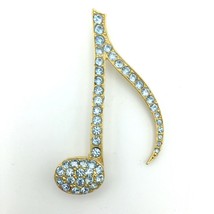 EIGHTH NOTE vintage pave rhinestone pin - brushed gold light blue music brooch - $15.00