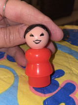 Fisher Price Little People Vintage Black Hair Asian Mom Girl in Red Rare - $14.85