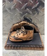 Vintage Single Bookend Baby Shoe 3 3/4” Tall Bronze/Copper Tone Scrollwork - $17.81