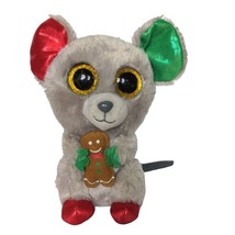 Ty Beanie Boo Mac Gray Christmas Mouse Gingerbread Stuffed Animal 2016 6.5&quot; - £17.49 GBP