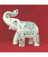 13&#39;&#39; Marble Elephant Trunk Up Fine Stone Multi Floral Inlay Beautiful Gi... - £2,307.49 GBP