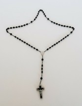 Lovely vintage black beaded rosary silver tone &amp; black cross France - $20.00