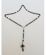 Lovely vintage black beaded rosary silver tone &amp; black cross France - $20.00