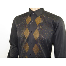 Men CEREMONIA Turkey Shirt 100% Cotton Fancy Rhine Stones #Rio 15 Black Slim Fit image 10
