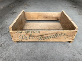 Vintage Vine Ripened Pole Tomatoes Wooden Crate 17.5&quot; x 14&quot; Rustic Decor - £27.94 GBP