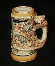 Old Vintage Fox Handled Beer Stein w Stag &amp; Boar Hunting Scene Japan - £31.64 GBP