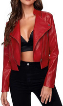 RED Stylish Women&#39;s Real Lambskin Leather Crop Jacket Handmade Motorcycl... - $143.06+