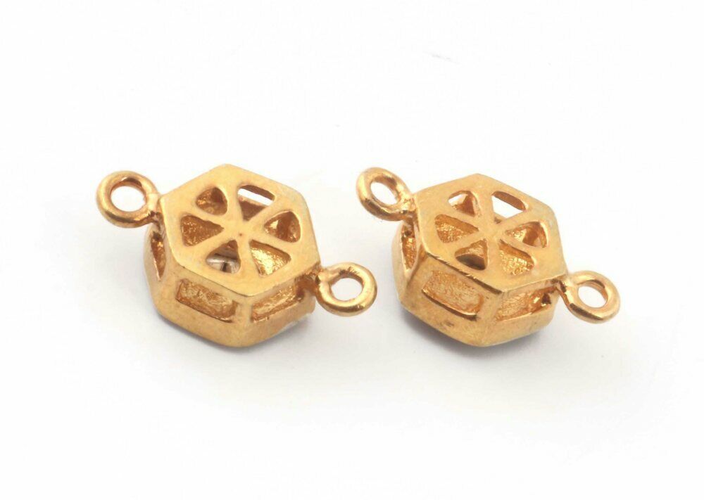 Double Bail Connector Polki Diamond Hexagon Connector 925 Silver Diamond... - $45.84