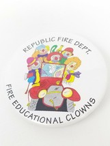 Republic Fire Department Fire Educational Clowns Button Vintage Colorful... - $11.35