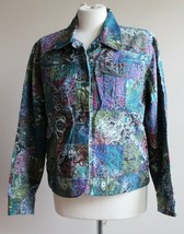 Additions Chico&#39;s 1 (M 8) Art To Wear Multicolor Denim Cotton Button-Up Jacket - £26.89 GBP