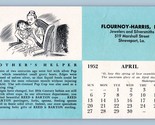 1952 April Calendar Ink Blotter Flournoy Harris Silversmiths Shreveport ... - $12.42