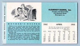 1952 April Calendar Ink Blotter Flournoy Harris Silversmiths Shreveport ... - $12.42