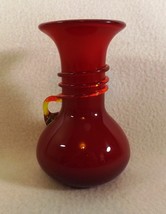 Beautiful Pigeon Blood Glass Vase 5&quot; Hand Blown Threaded Neck App. Handl... - $137.91