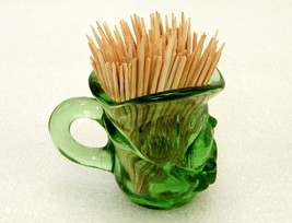 Clear Green Glass Pitcher/Toothpick Holder, Toby Style Man Smoking Pipe,... - £9.93 GBP