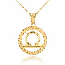 10K Solid Gold Libra Zodiac Sign Circle Rope Pendant Necklace 16&quot; 18&quot; 20&quot; 22&quot;  - £152.73 GBP+