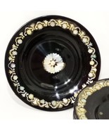 Set of 6 Black Small Plates Lacquer Possible Mother of Pearl 4&quot; Vintage - £19.58 GBP