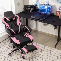 Pink/Black Adjustable Swivel Office Computer Desk Gaming Chair w/ Footrest  - £238.80 GBP