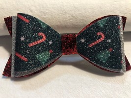 Candy Cane Christmas Hair Bow. Red, Silver And Green. 4.5&quot; X 2&quot;. Homemade - £5.57 GBP