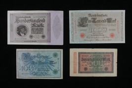 1908-1923 Deutschland 4-Notes Set Reich &amp; Weimar Republik Marks - £43.53 GBP