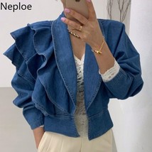 Neploe Fall 2022 Women Clothing Cropped Denim Jacket Vintage Turn-down Collar Pu - £176.42 GBP