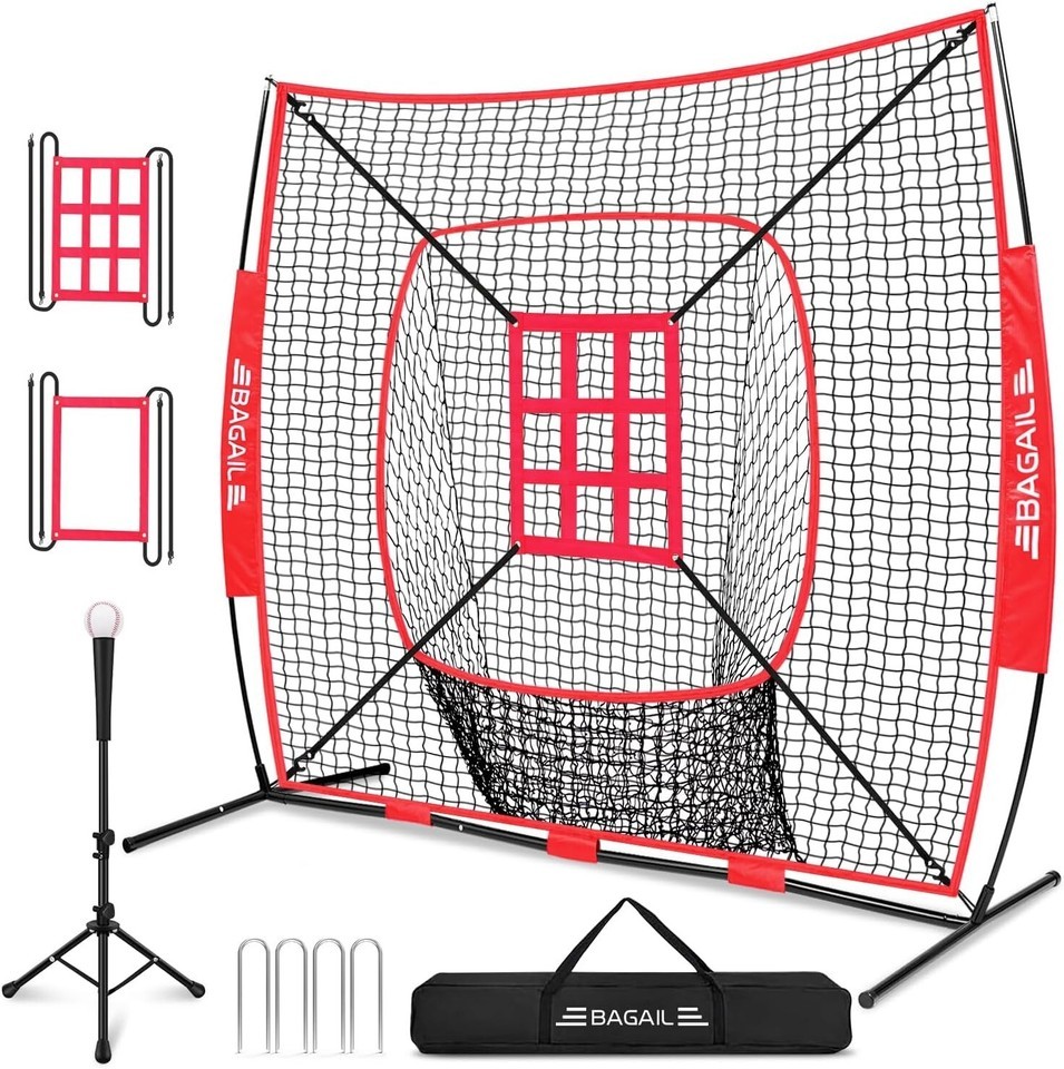 Durable 7x7 ft Baseball & Softball Practice Net with Batting Tee & Carry Bag Item image 3