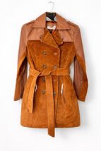 IMAN Global Chic Suede Leather Trench Belt 70s Retro Boho Coat Double Br... - $90.25