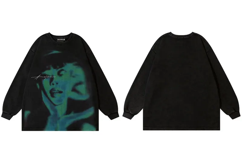   Sweatshirt Hip Hop Shadow Graphic Print  Goth Hoodie Streetwear Men Harajuku F - £122.54 GBP