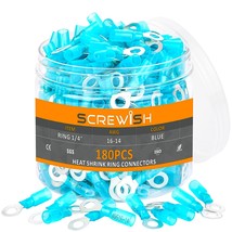 Screwish 180PCS Heat Shrink Ring Connectors,16-14 Guage Marine Grade Ring - £28.43 GBP