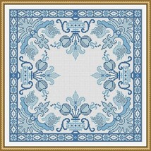 Antique Pillow Square Blue Motif Counted Cross Stitch Pattern PDF - $6.00