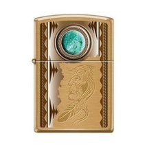 Zippo Lighter - American Chief w/ Turquoise Brush Brass - 854023 - $39.14