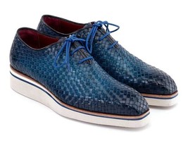 Paul Parkman Mens Shoes Blue Leather Upper Oxford Style Handmade 182-WVN... - $348.99